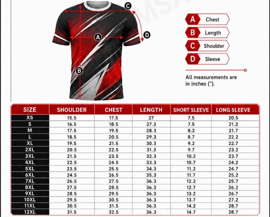 T-shirt Size Chart